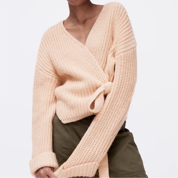 Zara Sweaters - ZARA Soft Peachy Pink Chunky Knit Wrap Sweater | Belted Cardigan | Cozy Casual